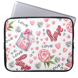ROZE & WITTE VALENTIJNSDAG LIEFDE & HARTEN LAPTOP SLEEVE