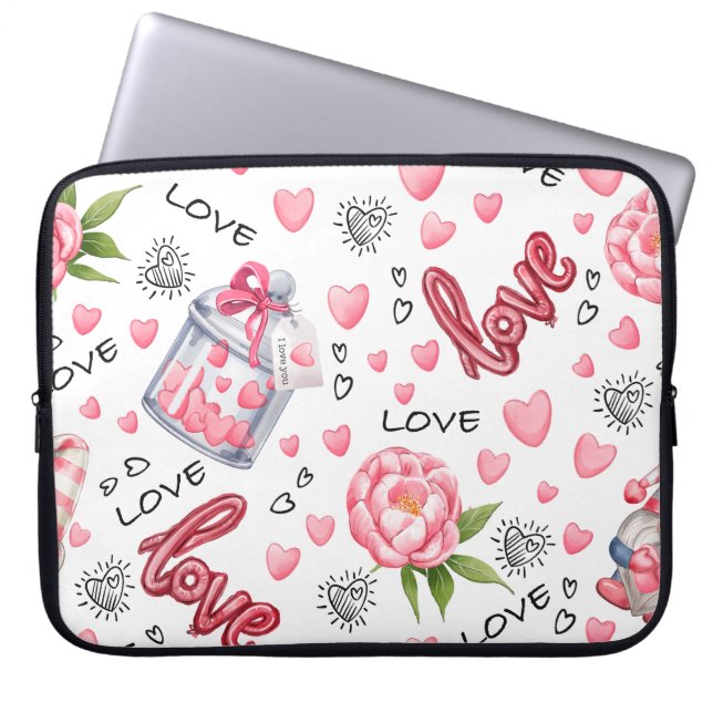ROZE & WITTE VALENTIJNSDAG LIEFDE & HARTEN LAPTOP SLEEVE (Voorkant)