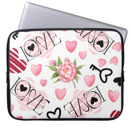 ROZE & WITTE VALENTIJNSDAG LIEFDE & HARTEN LAPTOP SLEEVE