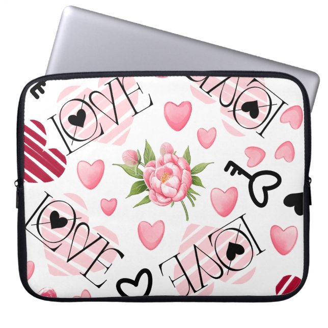 ROZE & WITTE VALENTIJNSDAG LIEFDE & HARTEN LAPTOP SLEEVE (Voorkant)