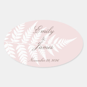 Roze Witte Varens Verfijnd Bos Bruiloft Ovale Sticker