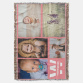 Roze witte veelvoudige Foto's Aangepaste Monogram Deken (Voorkant Verticaal)