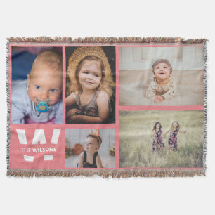 Roze witte veelvoudige Foto's Aangepaste Monogram Deken