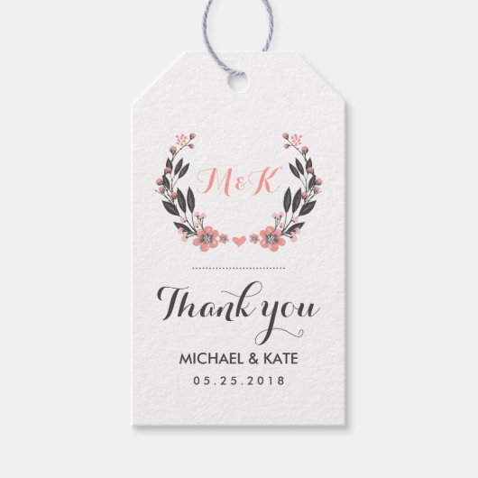 Roze witte ventilator Wreatding Wedding Gift Labe Cadeaulabel (Voorkant)