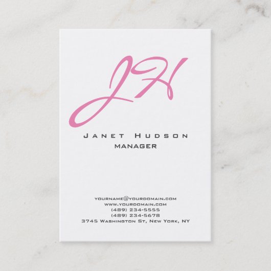 Roze witte, verticale, moderne platte monogram voo visitekaartje (Voorkant)