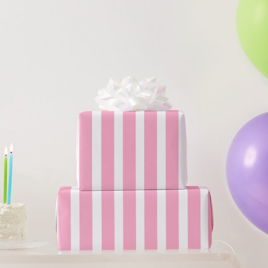 Roze & Witte Verticale Streep Inpakpapier  (Feestgeschenken)