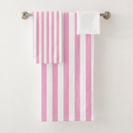 Roze Witte Verticale Streeppatroon Ontwerp Bad Handdoek