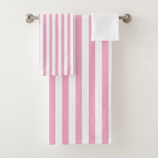 Roze Witte Verticale Streeppatroon Ontwerp Bad Handdoek (Insitu)