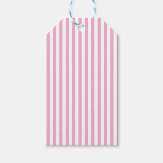 Roze Witte Verticale Streeppatroon Ontwerp Cadeaulabel (Voorkant)