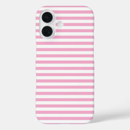 Roze Witte Verticale Streeppatroon Ontwerp iPhone 16 Hoesje