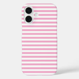 Roze Witte Verticale Streeppatroon Ontwerp iPhone 16 Hoesje