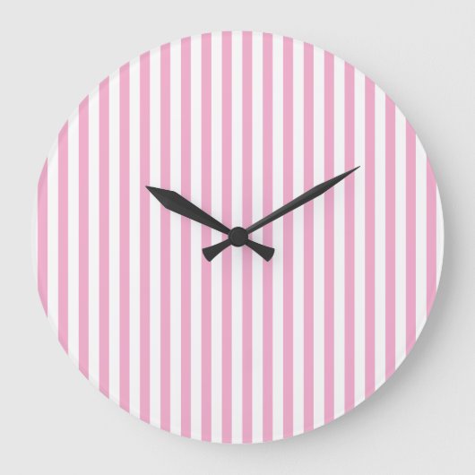 Roze Witte Verticale Streeppatroon Ontwerp Grote Klok (Voorkant)