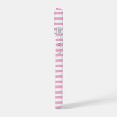 Roze Witte Verticale Streeppatroon Ontwerp iPhone 15 Case (Linkerkant)