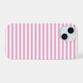 Roze Witte Verticale Streeppatroon Ontwerp iPhone 15 Case (Achterkant horizontaal)