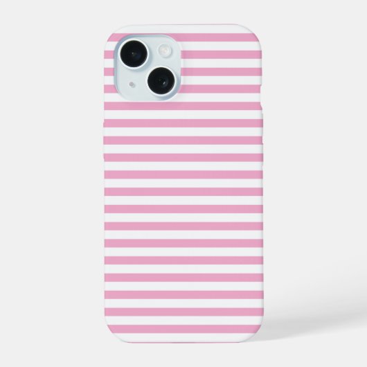 Roze Witte Verticale Streeppatroon Ontwerp iPhone 15 Case (Achterkant)