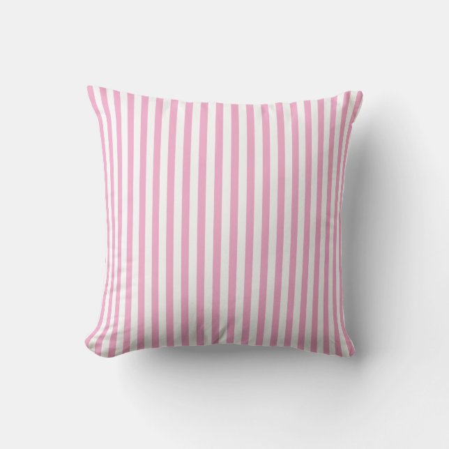 Roze Witte Verticale Streeppatroon Ontwerp Kussen (Voorkant)