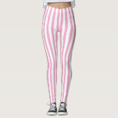 Roze Witte Verticale Streeppatroon Ontwerp Leggings (Voorkant)