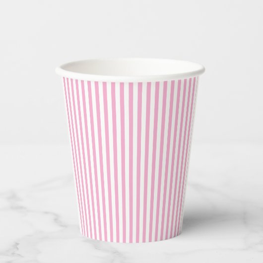 Roze Witte Verticale Streeppatroon Ontwerp Papieren Bekers (Voorkant)