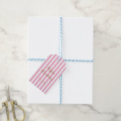 Roze & Witte Verticale Strepen Cadeaubijslage Cadeaulabel (Met Touw)