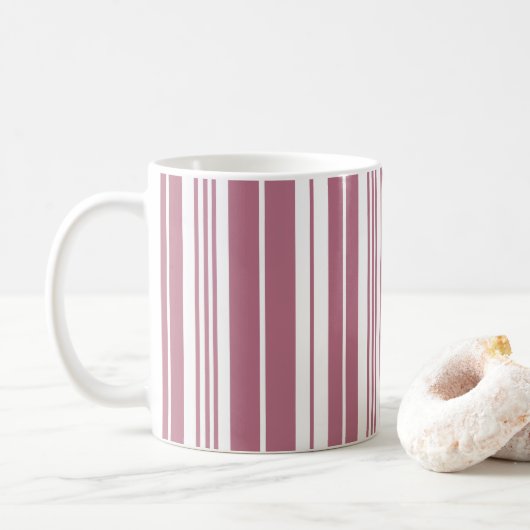 Roze Witte Verticale Strepen Patroon Koffiemok (Met donut)