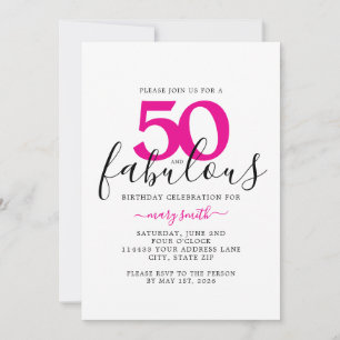Roze Witte Vijftig en Fabulous 50ste Verjaardagsfe Kaart