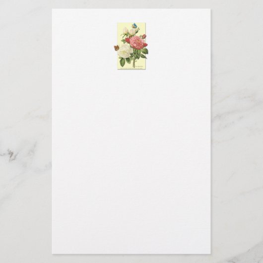 Roze witte Vintage Botanische Rozen Briefpapier (Voorkant)