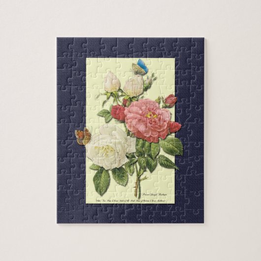 Roze witte Vintage Botanische Rozen Legpuzzel (Verticaal)
