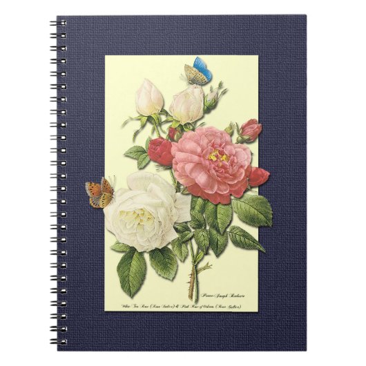 Roze witte Vintage Botanische Rozen Notitieboek (Voorkant)