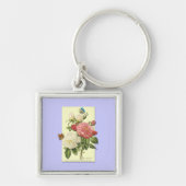 Roze witte Vintage Botanische Rozen Sleutelhanger (Voorkant)