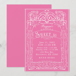 Roze & Witte Vintage Victoriaanse Deco Sweet 16 Fe Kaart