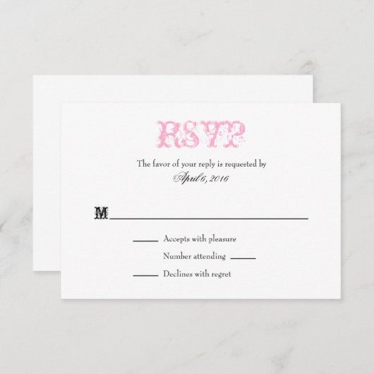 Roze witte vlek Eenvoudige bruiloft RSVP-kaarten RSVP Kaartje (Voorkant / Achterkant)