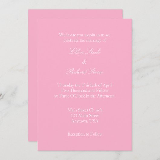 Roze witte vlek Eenvoudige huwelijksuitnodiging Kaart (Voorkant / Achterkant)