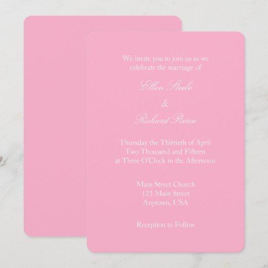Roze witte vlek Eenvoudige huwelijksuitnodiging Kaart (Voorkant / Achterkant)