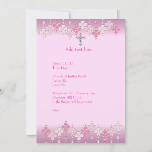 Roze witte vlek Foto Lijst Cross Baptisme 2 Kaart (Achterkant)