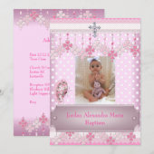 Roze witte vlek Foto Lijst Cross Baptisme 2 Kaart (Voorkant / Achterkant)