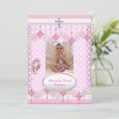 Roze witte vlek Foto Lijst Cross Baptisme 3 Kaart (Staand voorkant)