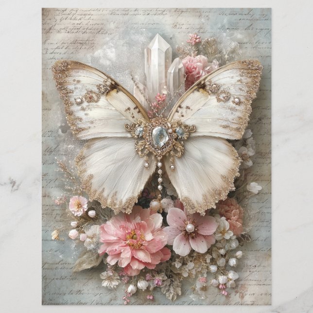 Roze Witte Vlinder Junk Journal Scrapbook Papier (Voorkant)
