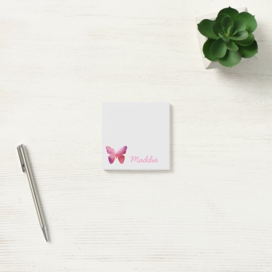 Roze witte vlinder post-it® notes (Kantoor)