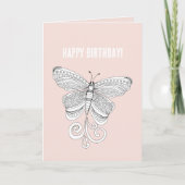 Roze Witte Vlinder Verjaardag Kaart (Voorkant)