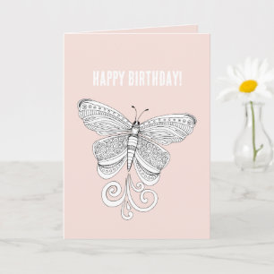 Roze Witte Vlinder Verjaardag Kaart
