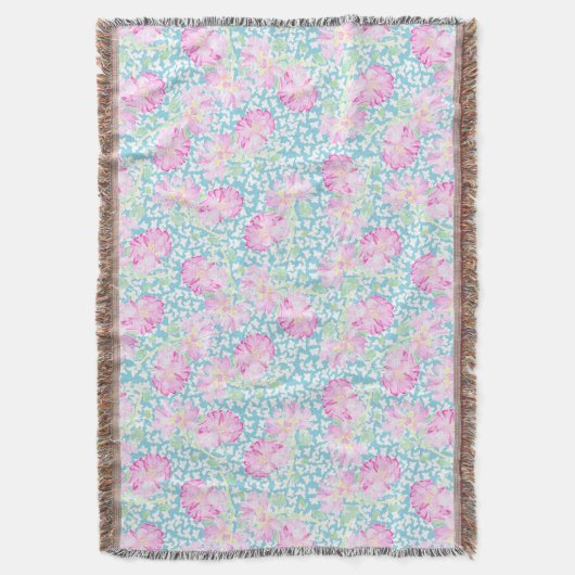 Roze witte vlinders op blauwe schroefdraad deken (Voorkant Verticaal)