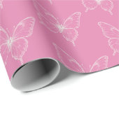 Roze Witte Vlinders Verjaardag Cadeaupapier (Rol Hoek)