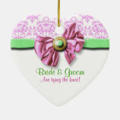 Roze witte vochtige bruine bruine bruine bruiloft keramisch ornament (Achterkant)