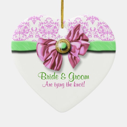 Roze witte vochtige bruine bruine bruine bruiloft keramisch ornament (Achterkant)