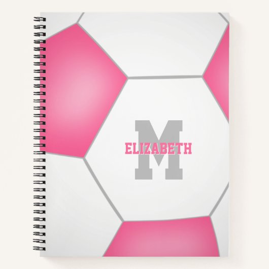 roze witte voetbal met monogram notitieboek (Voorkant)