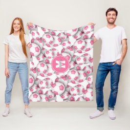 Roze witte voetballen patroon monogram fleece deken
