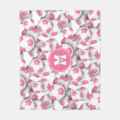 Roze witte voetballen patroon monogram fleece deken (Voorkant)