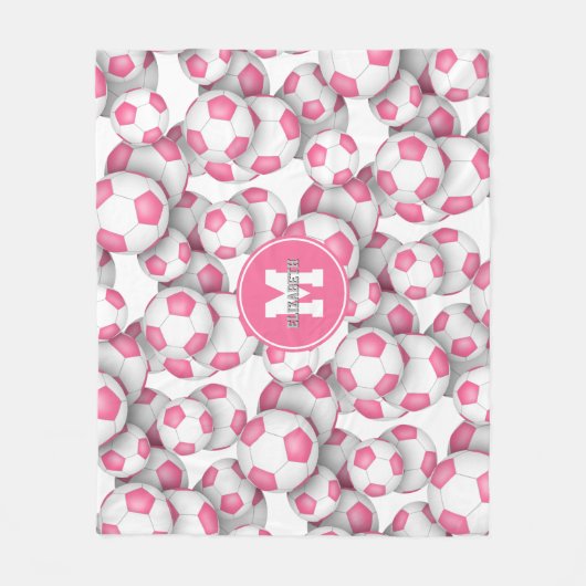 Roze witte voetballen patroon monogram fleece deken (Voorkant)