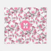 Roze witte voetballen patroon monogram fleece deken (Voorkant (Horizontaal))