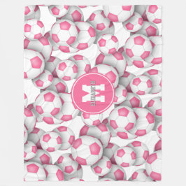 Roze witte voetballen patroon monogram fleece deken